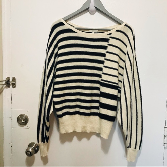 Joie Maridel Striped Dolman long sleeve wool cashmere black ivory sweater Medium - Picture 4 of 10